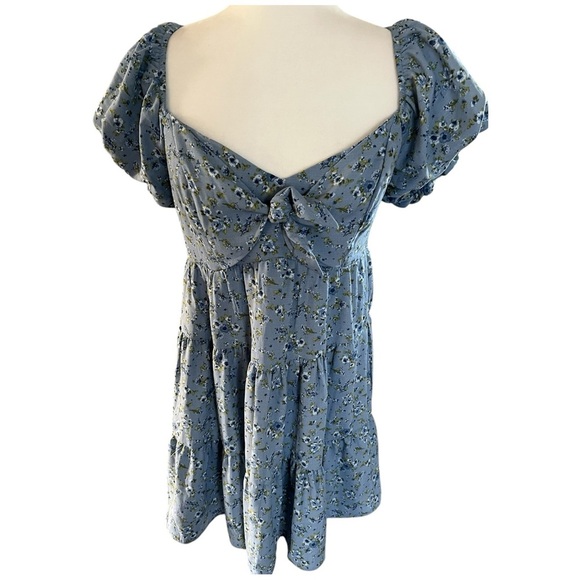 Blue Floral Puff Sleeve baby doll  Dress size large NWT - Picture 8 of 9